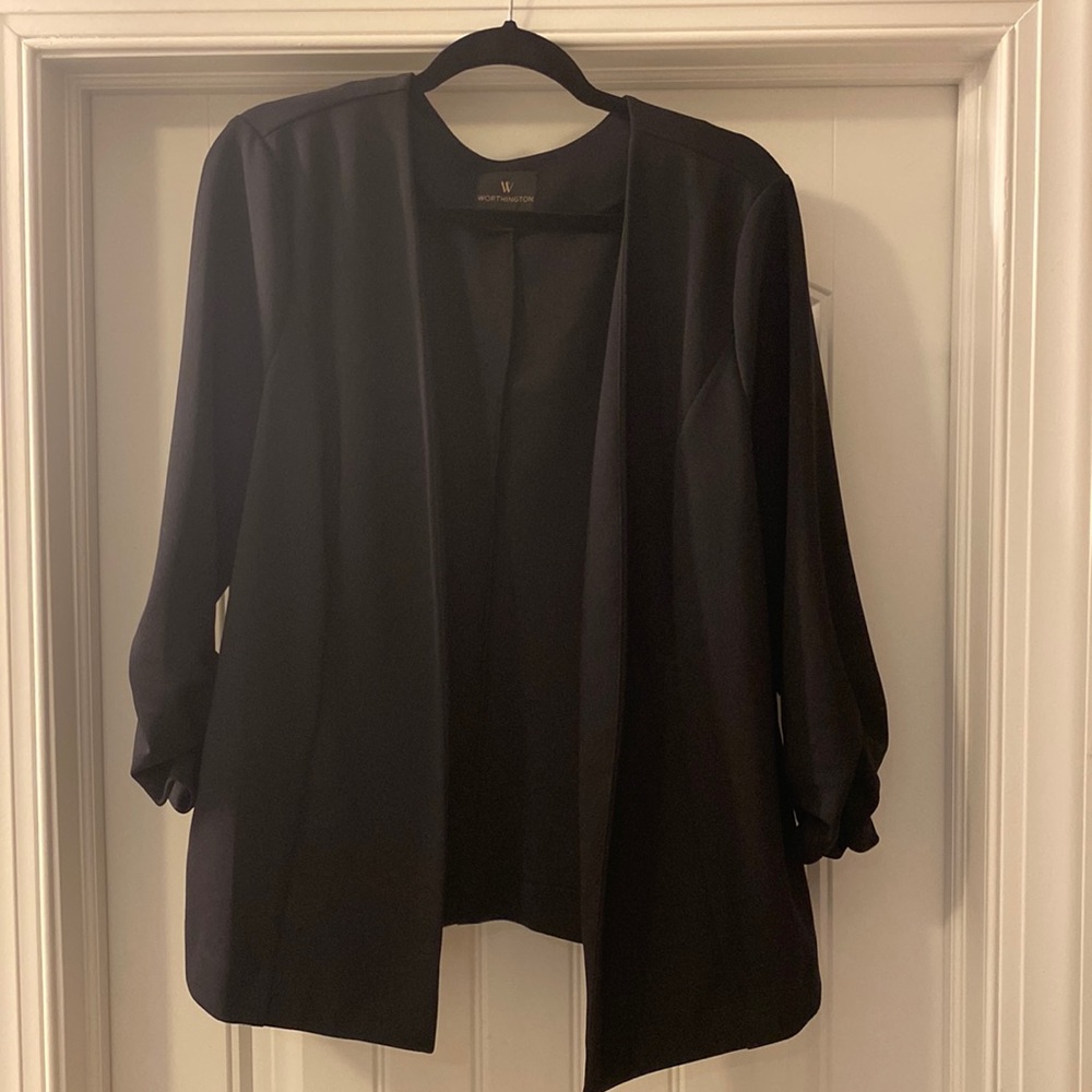 Black blazer, 3/4 scrunch sleeve, XL